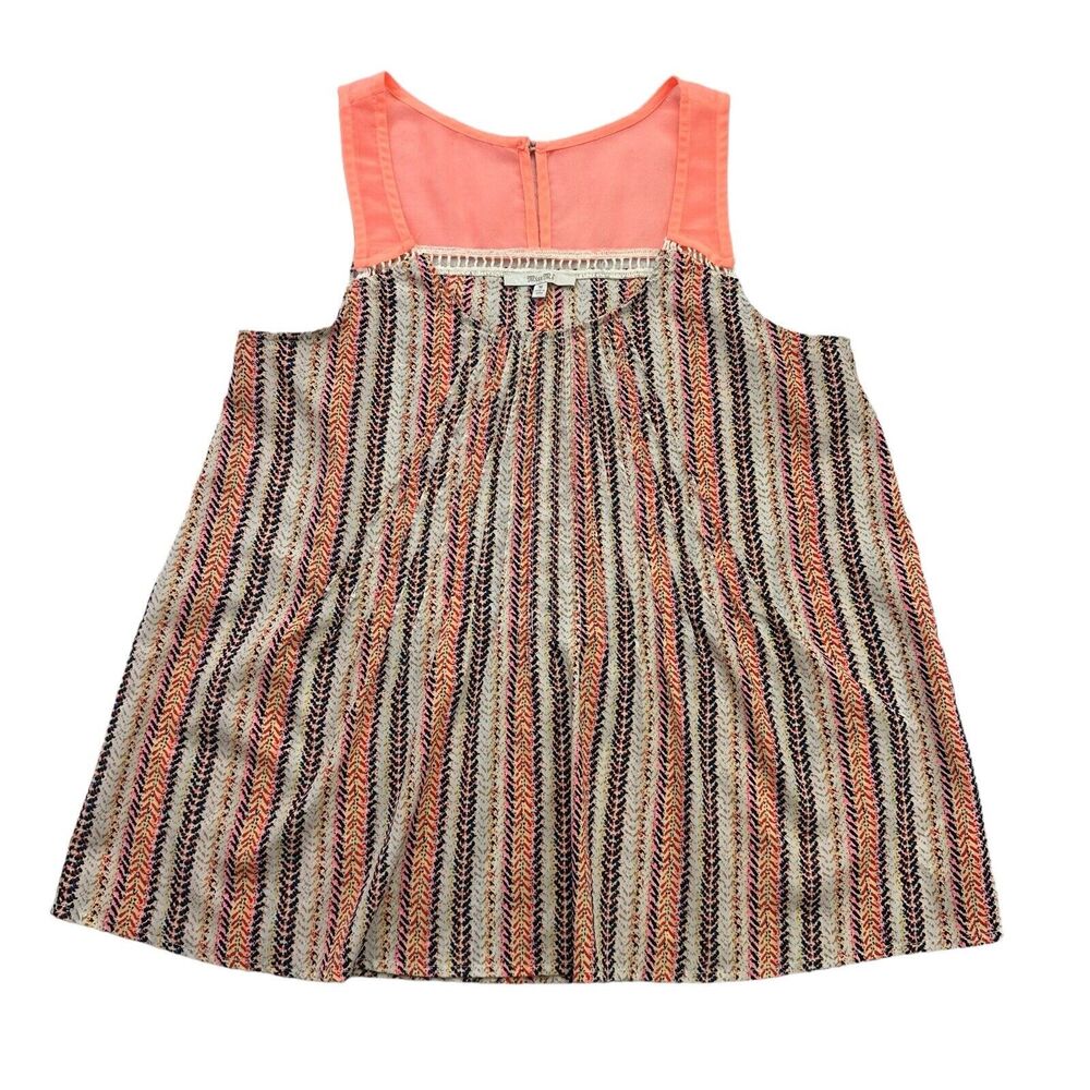 Miss Me Tank Top Womens Medium M Pink Beige Striped Sleeveless Lightweight